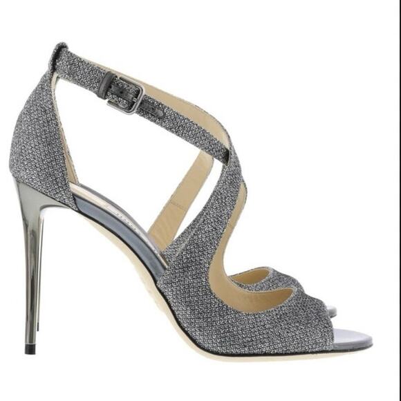Jimmy Choo Lang Anthracite
Glitter Gunmetal Silver Lamè Ankle Strap Heels - Picture 9 of 9